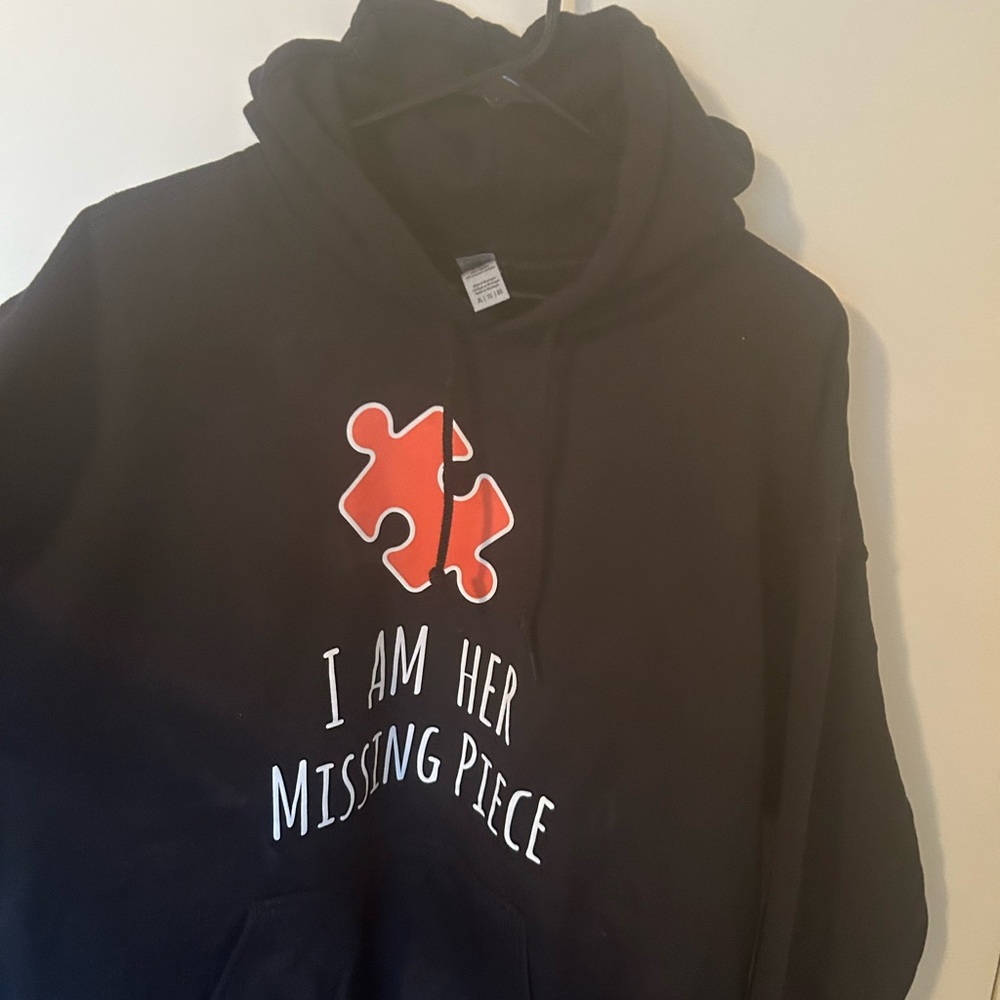 Gildan Black Hoodie with Orange Puzzle Design